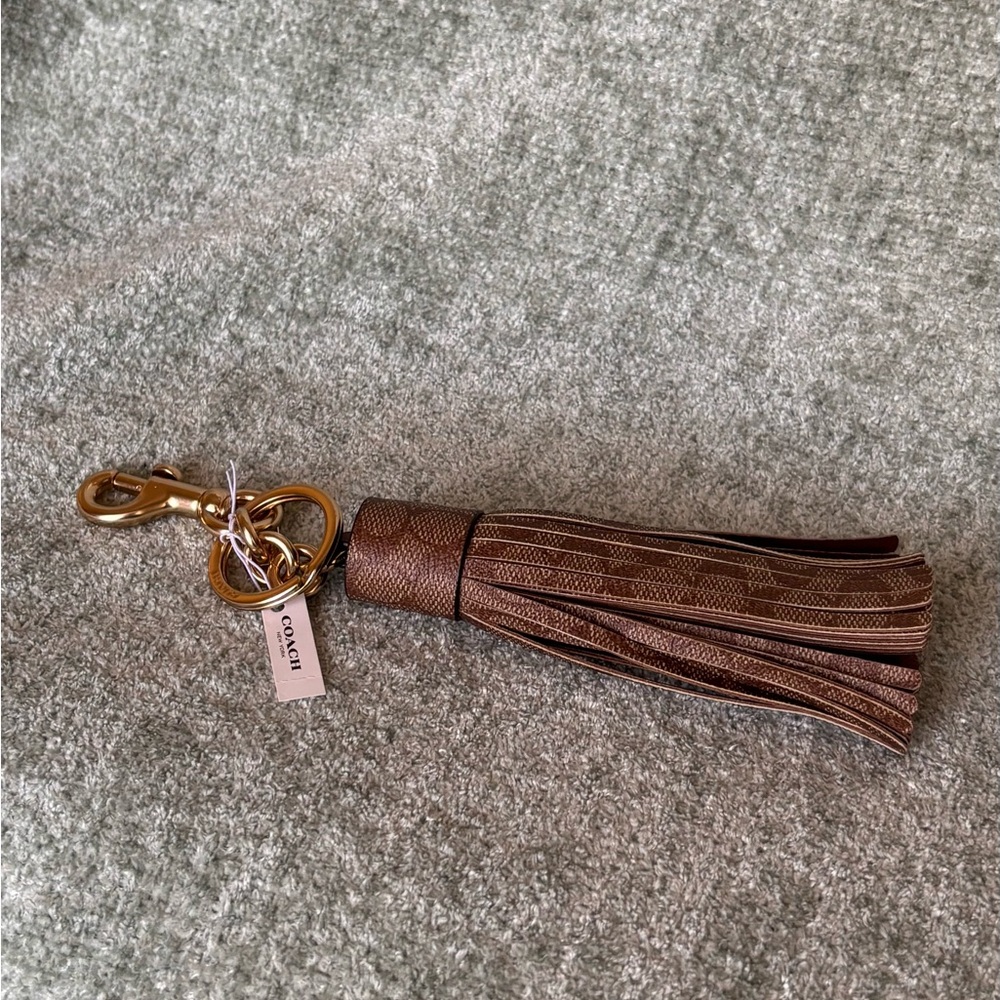 Coach Brown Vintage Tassel Bag Charm NWT In Signature Canvas